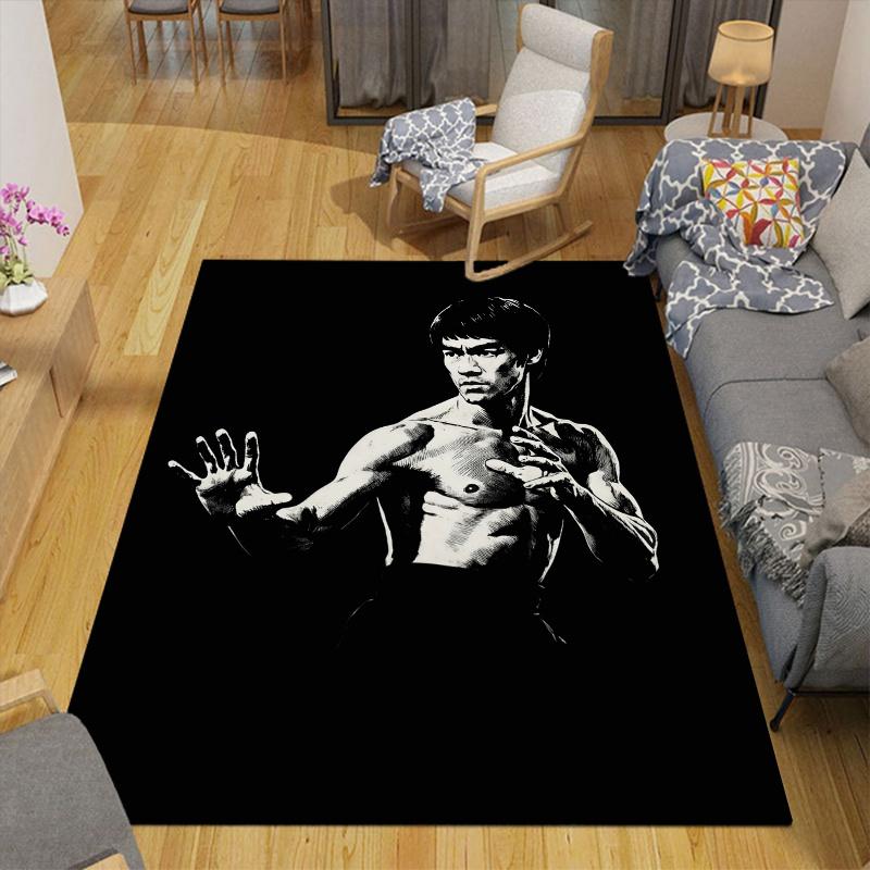 Bruce Lee Home Sofa Decoration for Living Room & Bedroom, Non‑Slip Play Flannel Floor Mat for Game Room