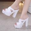 Sandali in Pelle di Alta Qualità per Donna Tacco Alto 13cm 2026 Estate Taglia Piattaforma Punta Aperta Scarpa Elegante Bianco Nero