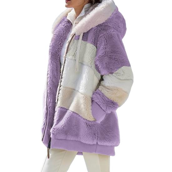 Cappotto invernale da donna, color block, maniche lunghe, cardigan con cerniera, vestibilità larga, caldo, peluche, taglie forti, giacca da donna, abbigliamento invernale