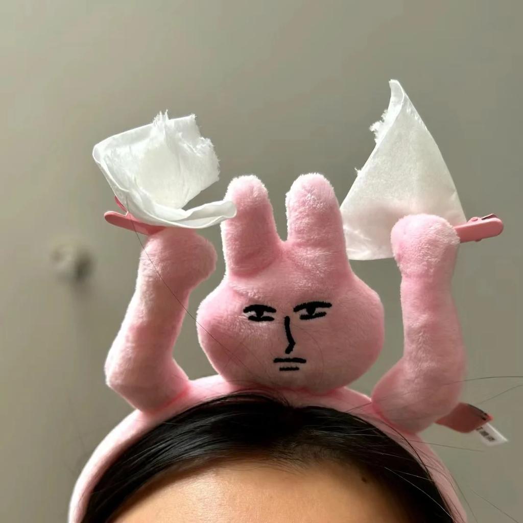 1PCS Headbands New Pink Bunny Hair Band Quirky Fun Plush Headband Grip Bangs Cute Photo Decoration Hair Bands Headdress