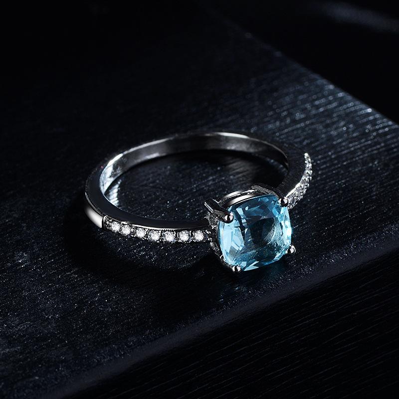 WOSIKATE Luxury Blue Square Topaz Engagement Ring For Women CopperFashion Jewelry Hundred Finger Ring Accessories
