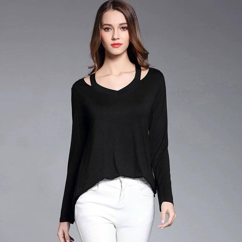 Simple Solid Color Off Shoulder Design Women Long Sleeved Top For Fall Comfort
