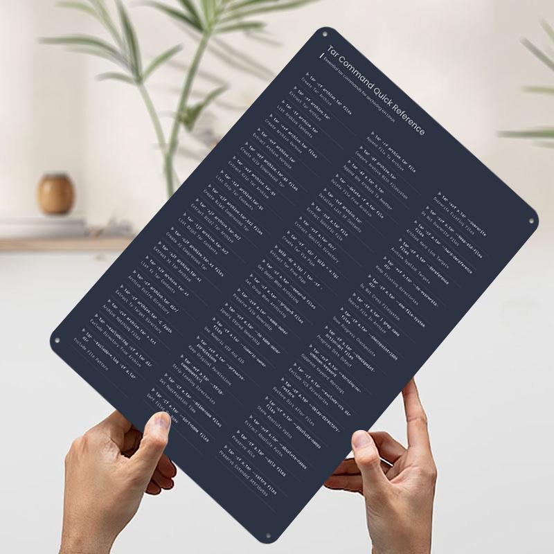 

Tar Command Quick Reference Guide Cheatsheet Printed Poster Customized Wall Art Retro Vintage Metal Tin Signs for Room Decor Men 20x30cm（7.8x11.8inch）