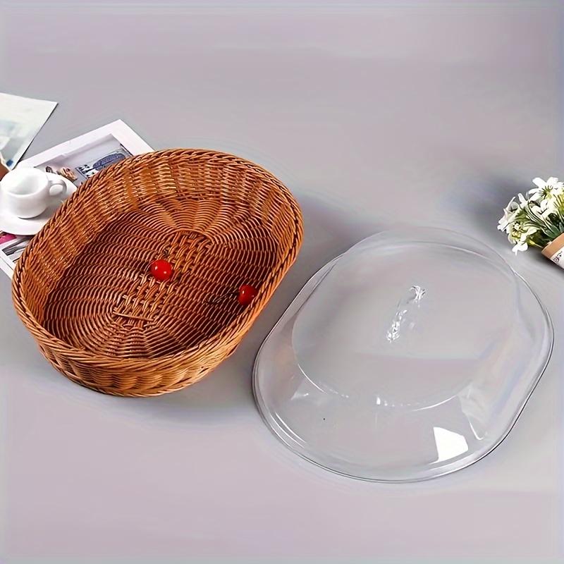 Cesta de Pan Ovalada Acrílica con Tapa Bandeja de Almacenamiento de Frutas y Verduras de Lujo Estilo Europeo
