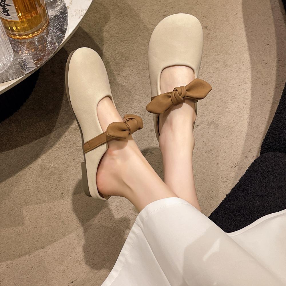 Fashion Ladies' Slippers Summer Outdoor Wear Bow Flat Slippers Women Sandals New Style French Gentle Baotou Half Slippers for Women