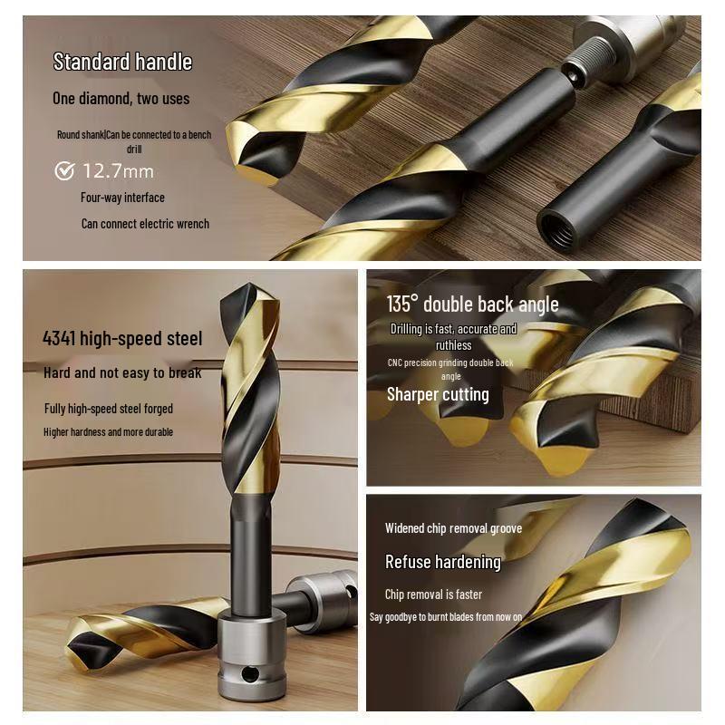 High-Speed Steel Electric Wrench Drill Bit for Woodworking – Straight Shank, High Hardness, Twist Design, Hole Opening Tool