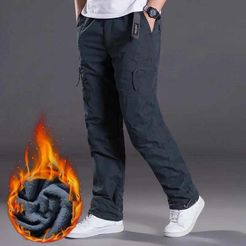 Herren Winter Fleece Dick Warm Cargohose Lässige Thermohose