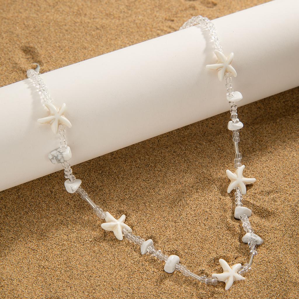 Vacation Beach Wind Glass Beads Mix and Match Starfish Gravel Necklace for Women