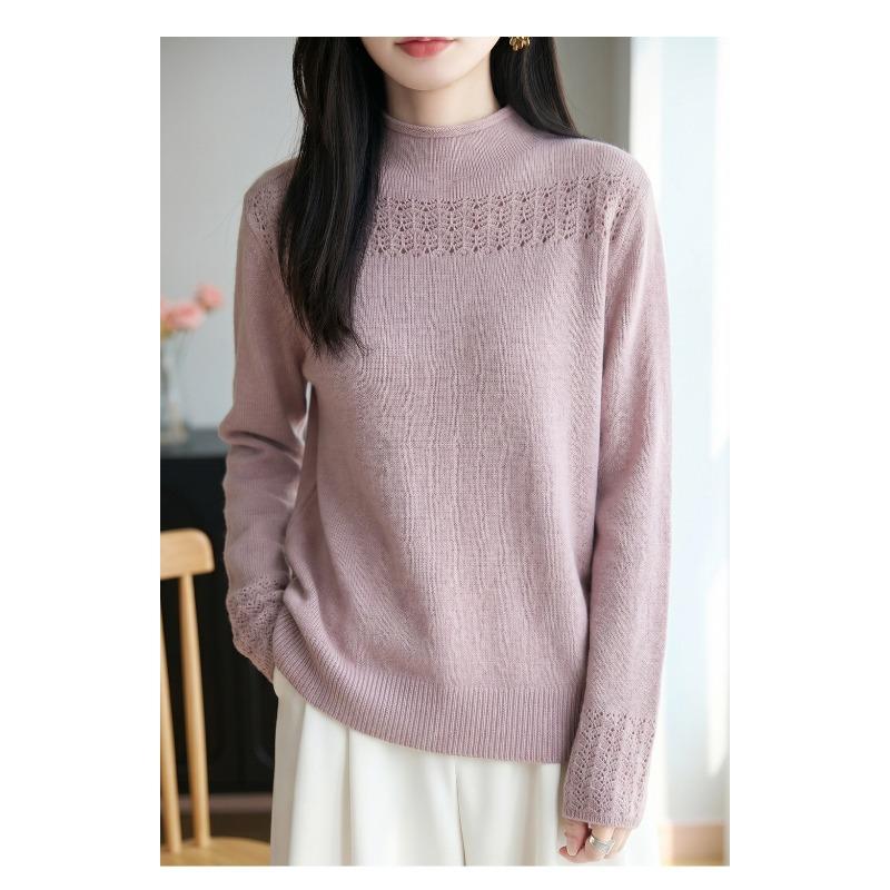 Women S Seamless Half High Neck Loose Long Sleeve Knit Sweater
