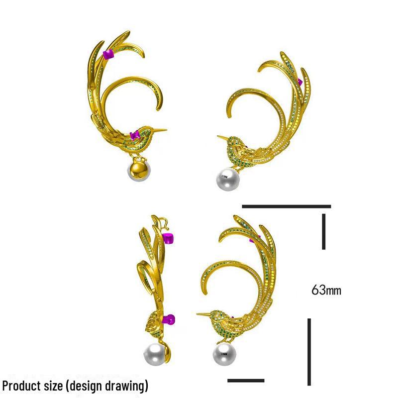 Ethnic Style Bird Brooch: Copper Gold-Plated with Zircon and Pearl