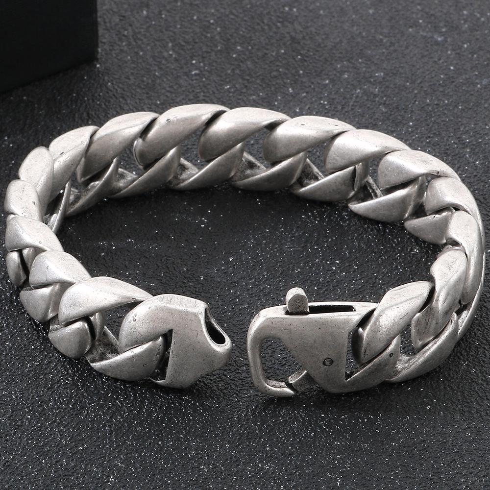 Vakuumplattiertes Curb Cuban Link Kettenglied Armband für Herren 15MM Rund Poliert Matt Titan Edelstahl Herren Armbänder Schmuck