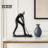 High-end Textured Decor Minimalist Black Resin Figurines, Modern Abstract Musician & Golfer Statues, Luxury Home Light Accents for Living Room