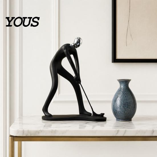 High-end Textured Decor Minimalist Black Resin Figurines, Modern Abstract Musician & Golfer Statues, Luxury Home Light Accents for Living Room