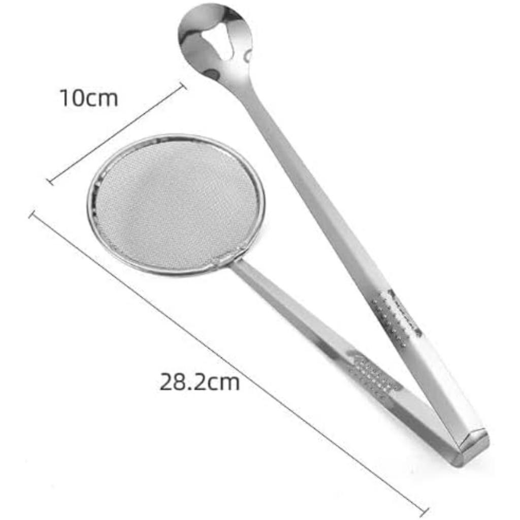 Stainless Steel Multi-Functional Kitchen Tongs with Built-in Strainer Spoon - Ergonomic, Heat-Resistant, and Durable Tool for Cooking and Serving