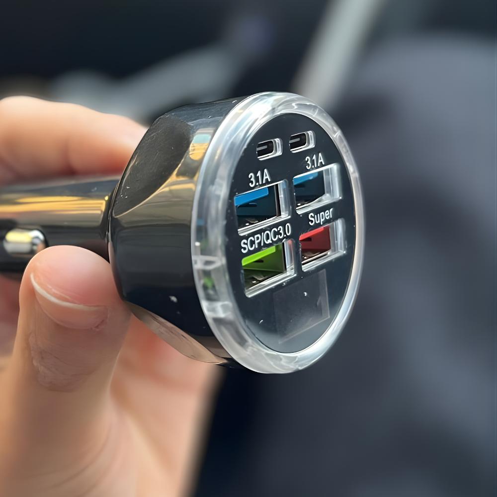 

150W 5-Port USB Car Charger with PD30W Type-C, Voltage Display and Multi-Protocol Fast Charging for 12–32V Vehicles 6 Port синий