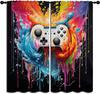 Gamepad Blackout Curta For Boys Girl Bedroom Decor,Game Gamer Colorful Tie Dye Controller Thermal Insulated Rod Pocket Drapes