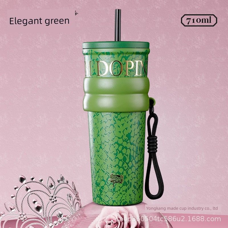 Limited Edition New Luxury Large-Capacity Thermos Cup with Stainless Steel Inner Liner, Portable Coffee Cup, Gift Cup for Office Use Brilliant Green 710ml