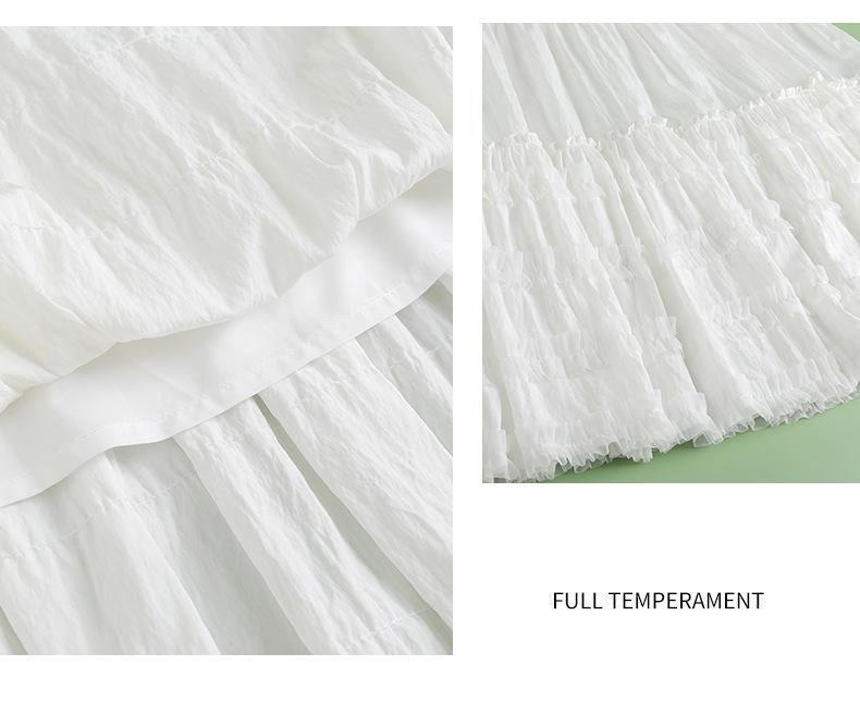 2026 Summer Women's Korean A-Line White Midi Skirt – High Waist, Lace Trim, Drape Design