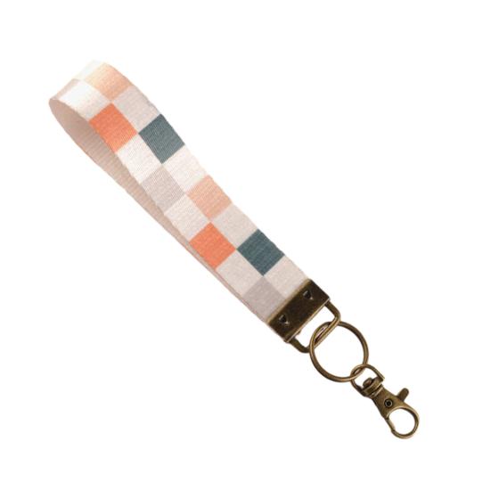 Nyckelring Hänge Rutigt Tryck Faux Läder Handledsrem Nyckelring Armband med Snabbfäste Fjäderring Kvinnor Nyckelhållare