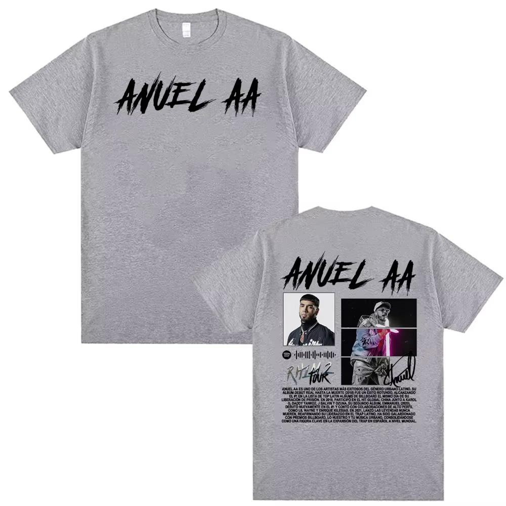 Rapper Anuel AA Rhlm 2 Album Tour Printed Tee Shirt Men Women Fashion Trend Hip Hop Pop Music T-shirts Pure Cotton Loose T Shirt