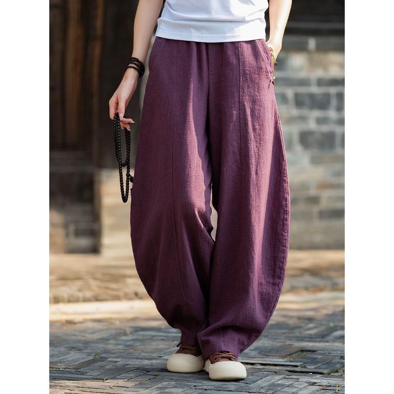 Atmungsaktive Hosen für Frühling und Sommer Japanische Übergröße Baumwolle und Leinen Locker Lässig Bloomers Damen