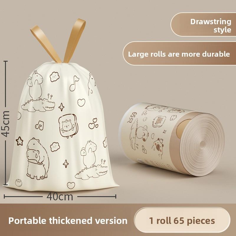 Cartoon Capybara Drawstring Trash Bags For Home Use With Thick Pe Material For Kitchen Cleanup 65pcs