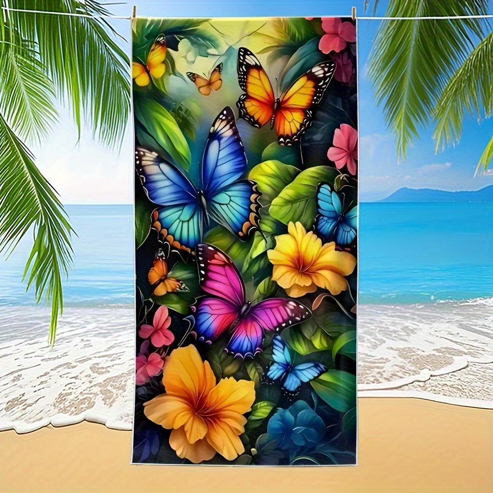 

Colorful Butterfly Flower Beach Towel, Quick-Drying Soft Super Absorbent for Summer Beach Pool Party Decor W30*H60(CM)