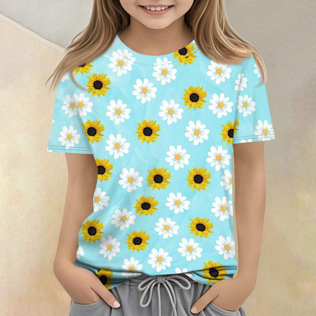 Children's Printed Round Neck Short Sleeved Casual T-shirt