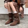 Autumn and Winter Women's Leather Boots Sleeve Medium Heel Large Size Women's Boots Rubber Soft Sole Leather Low Boots Women's Versatile Martin Boots
