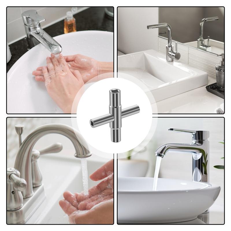 4 In 1 Universal Faucet Wrench 4 Way Steel Sillcock Key Wrench Cross Key Wrench Sleeve Socket Cross Water Key For Valve Faucet