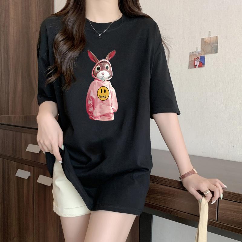 GMXIA Sommer Vintage Damen T-Shirt mit Aufdruck Reine Baumwolle Kurzarm T-Shirt Damen Ins Mode Locker Lässig mit Damenoberteil