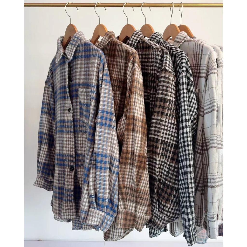 Women's Clothing, Thousand Bird Plaid, Buttons, Flannel, Woolen Shirt