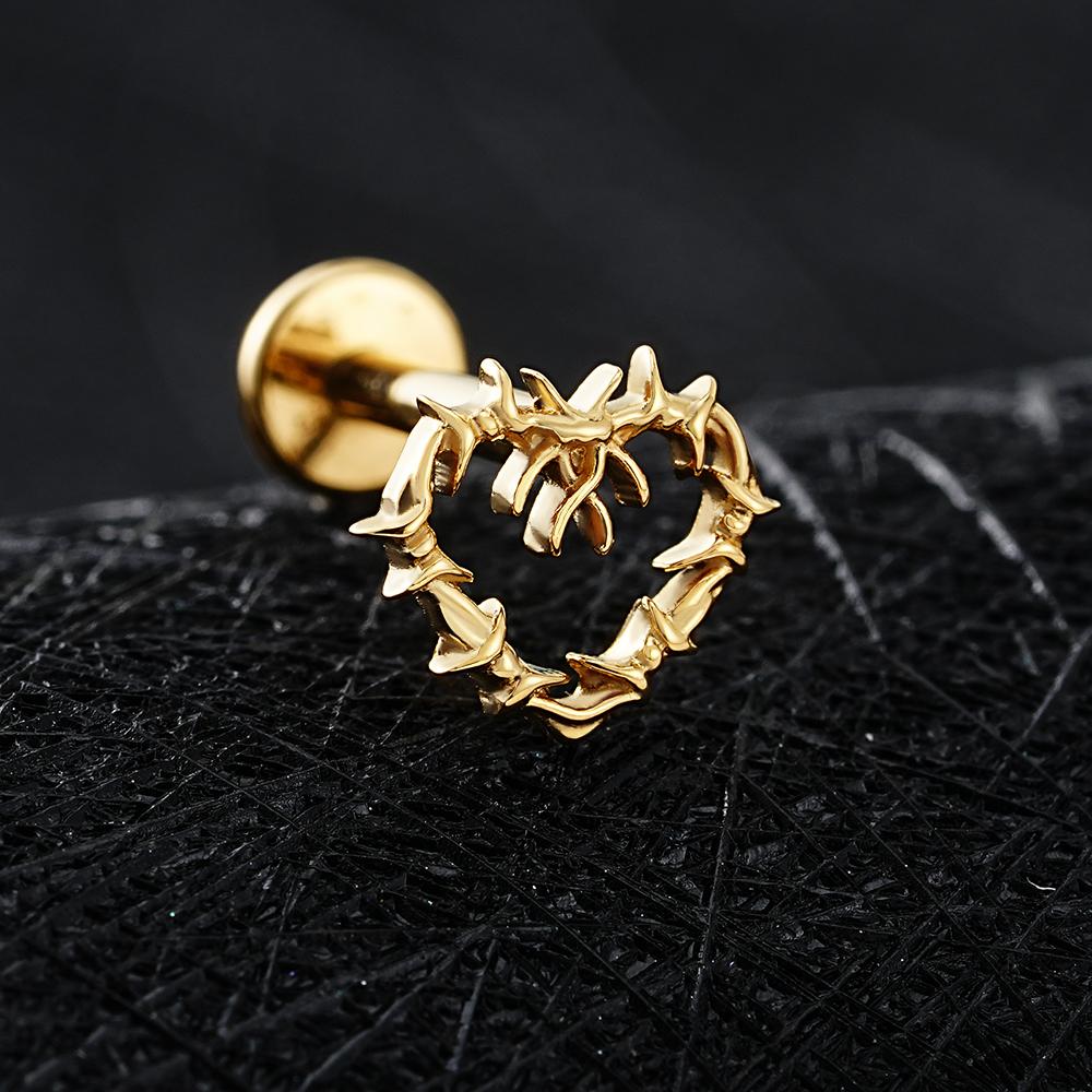 Right Grand ASTM F136 Titanium 16G Tiny Hollow Heart Flat Back Stud Gothic Cartilage Tragus Helix Stud Earring Labret Piercing