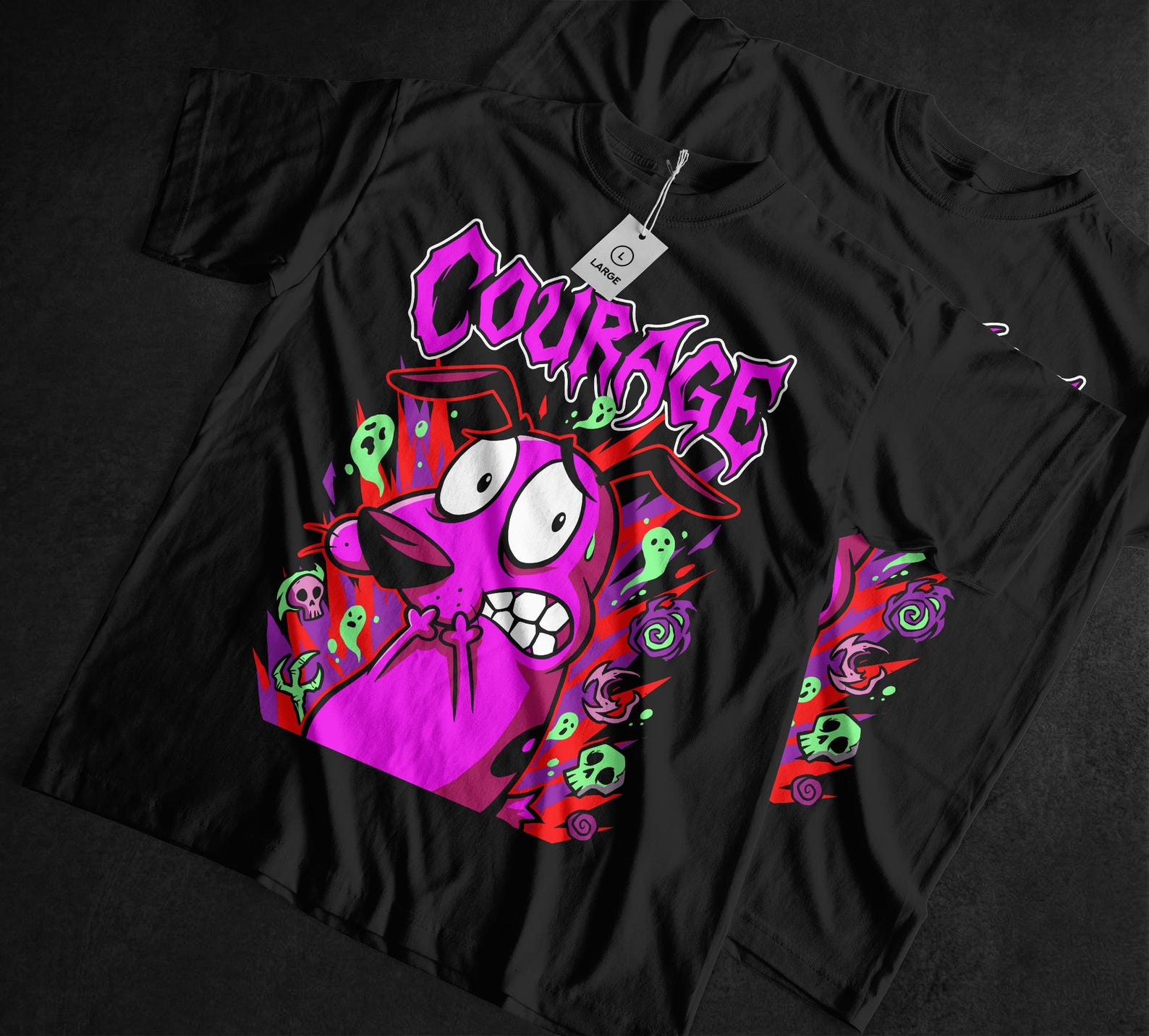 Retro 90s Animated Series Tee, Courage Cowardly Dog, Creepy Graphic, Gift For Adult 120