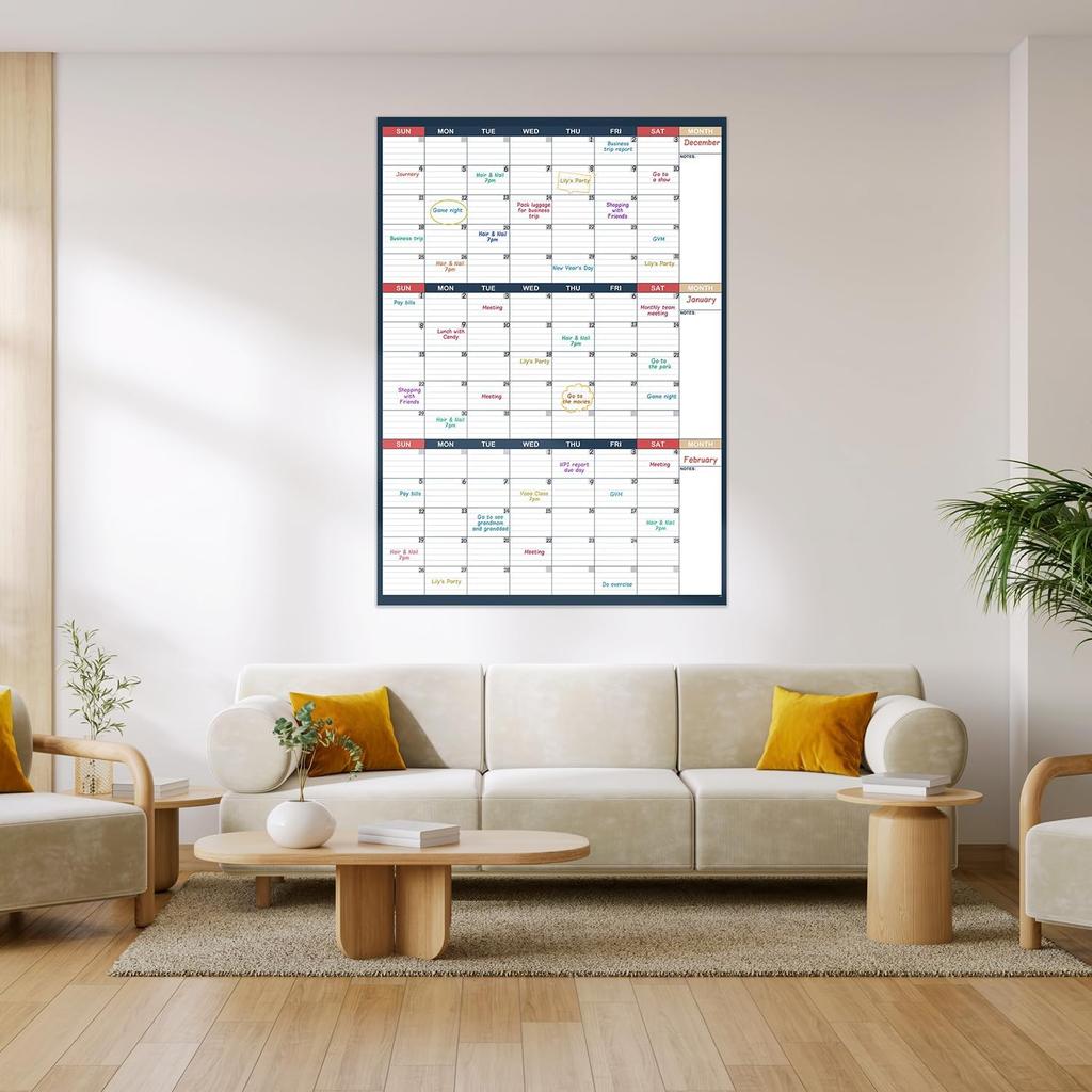 Dry Erase Calendar for Wall - Undated 3 Month Wall Calendar, 28" x 40"(Vertical), Large Wall Calendar Dry Erase for Office, Home, School