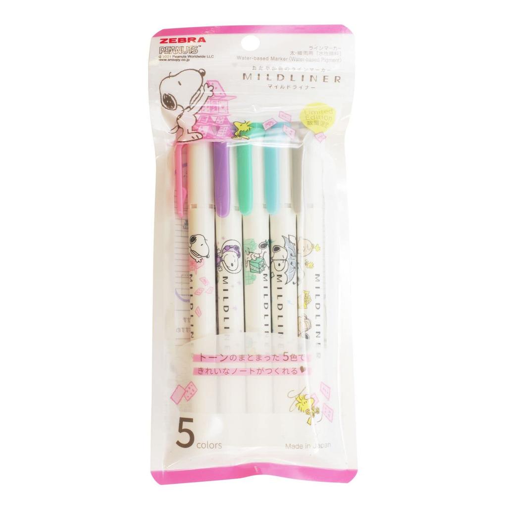 Zebra Mildliner Snoopy Regular Set Highlighter, Mild, 5-Color (WKT7-SN2-5C-OK)