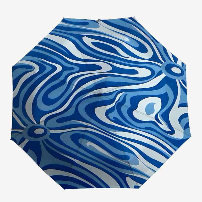 

Blue Wave Pattern Automatic Opening/Closing Umbrella with Foldable Design,Iron Frame Outdoor Rain Gear for Fans,Travelers,Daily Use,Gift