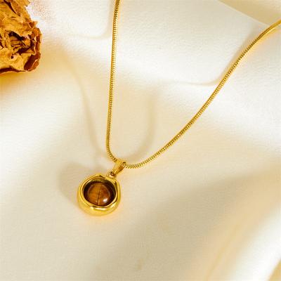 Maillard Tiger's Eye Stone Necklace Color High Temperament Retro Niche Clavicle Chain Pendant Neck Chain Female