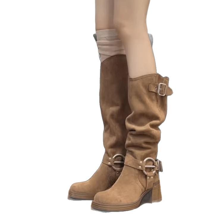 Maillard Retro Pile Boots Western Cowboy Boots High Knight Boots Women's Knee Boots High Heel Boots