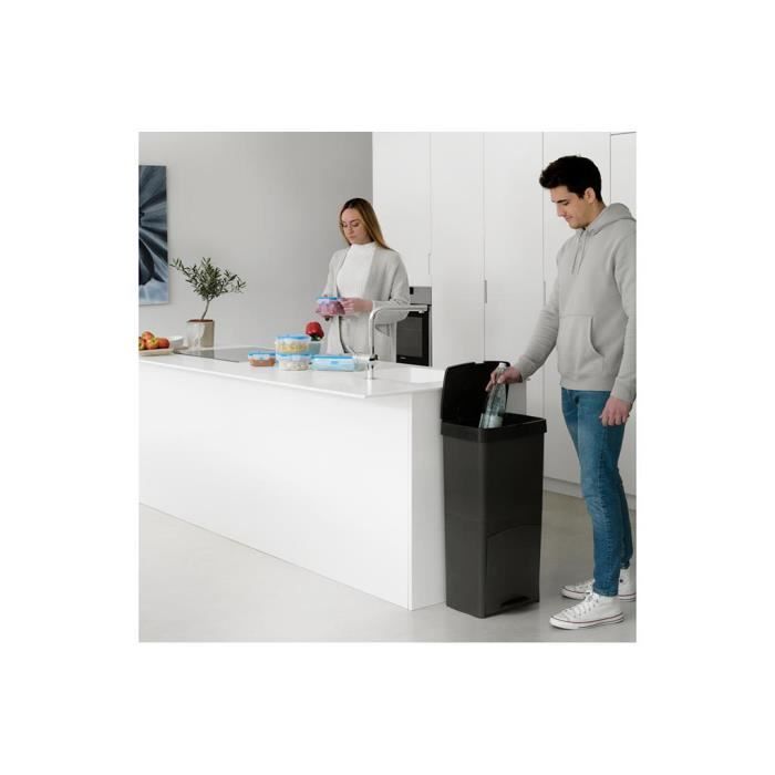 Poubelle De Recyclage 3 Compartiments - Plastique Recyclé - 80L - Anthracite - VANERN