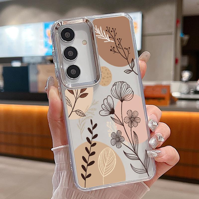 

Cartoon Daisies Flower Pattern Case For Samsung S26 S25 Ultra S24 FE S23 Plus S22 S21 A15 A16 A17 A35 A36 A37 A54 A55 A56 A57 5G Plating Lens Cover Samsung S22 Plus прозрачный