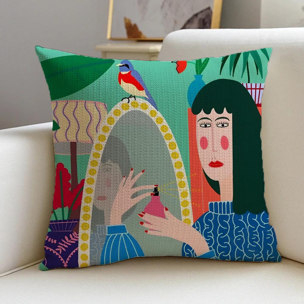 L-Lucilla Vecchiarino Cushion Cover Cushion Cover Pillowcase, Anti-Mite Invisible Zipper, Linen Sofa Cushion