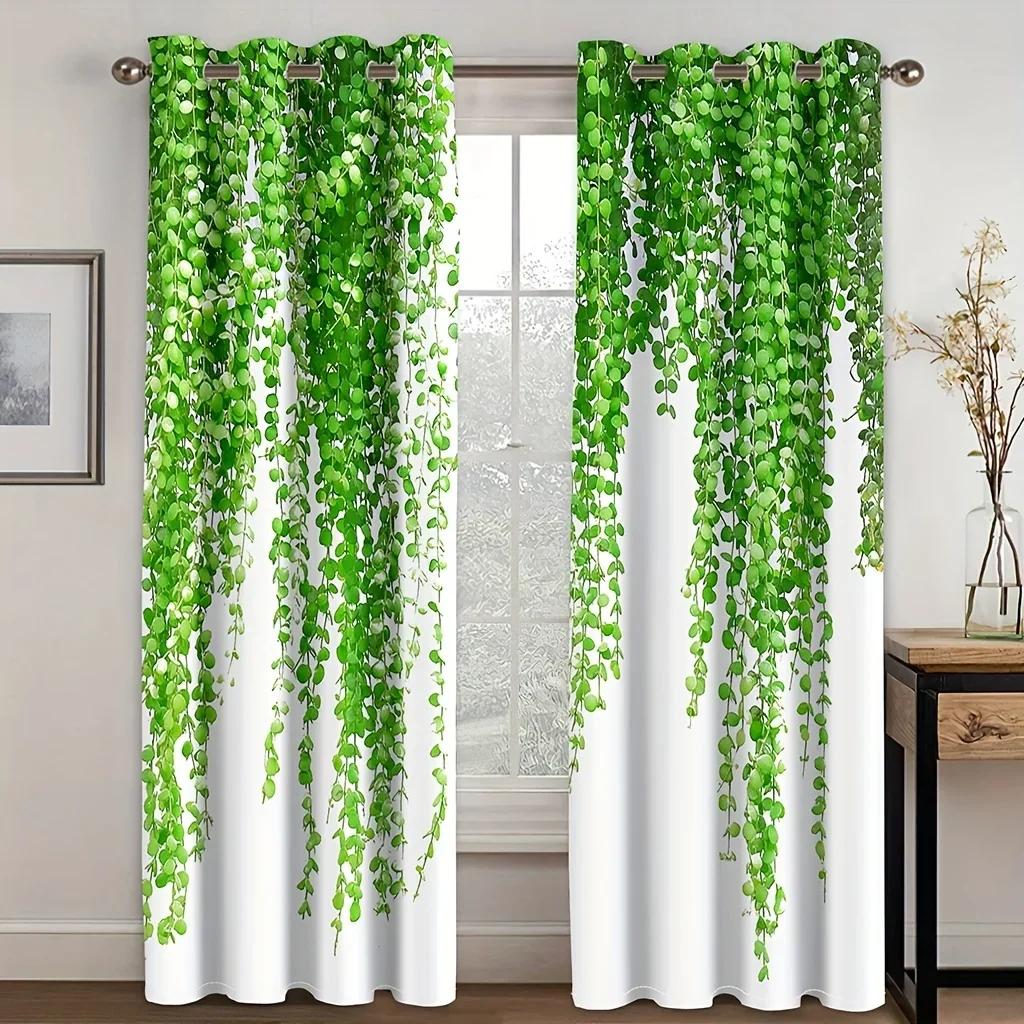 

3D Vintage Palm Leaf Flower Printing Window Curtains Blinds For Living Room Kid Bedroom Bathroom Kicthen Office Door Home Decor2 W65X60H(cm)X2Pcs&Grommet Top