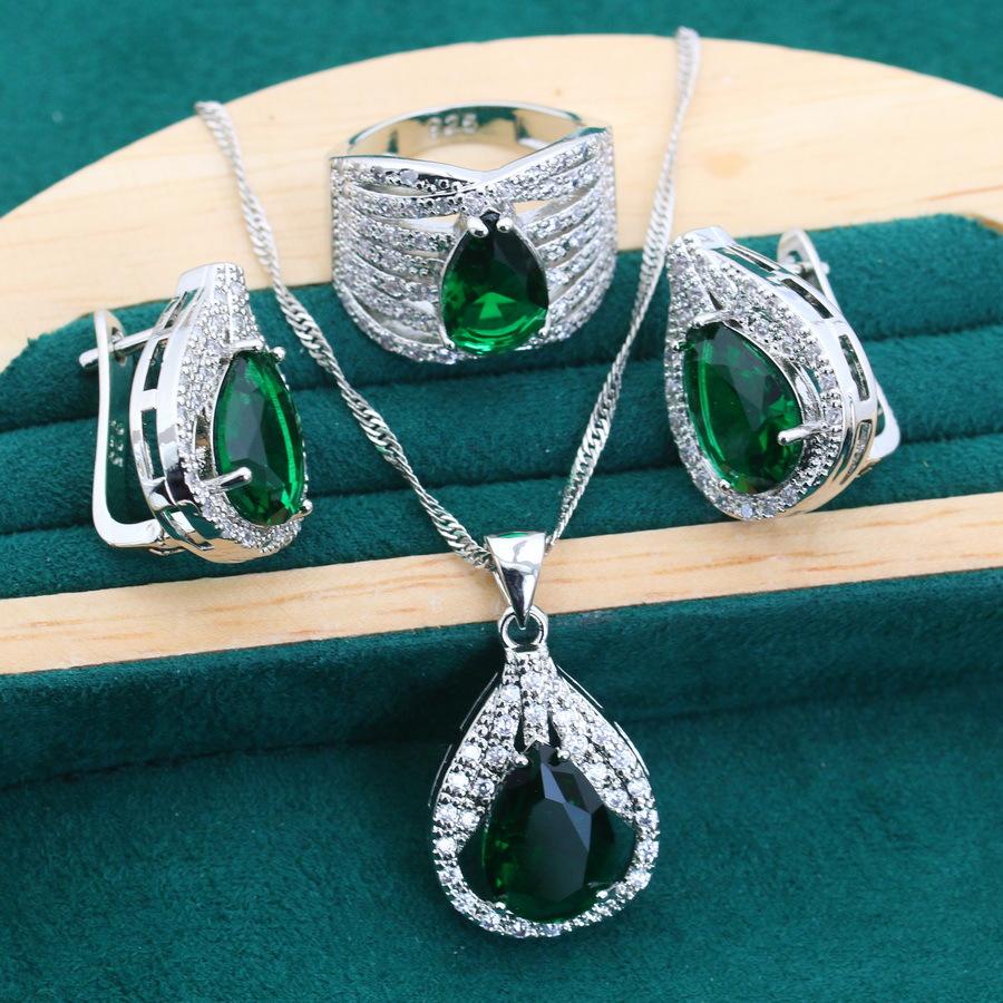 Luxuriant European and N Style Zircon Inlaid Water Drop Jewelry Ear Clip Ring Bracelet Necklace Mothers Gift
