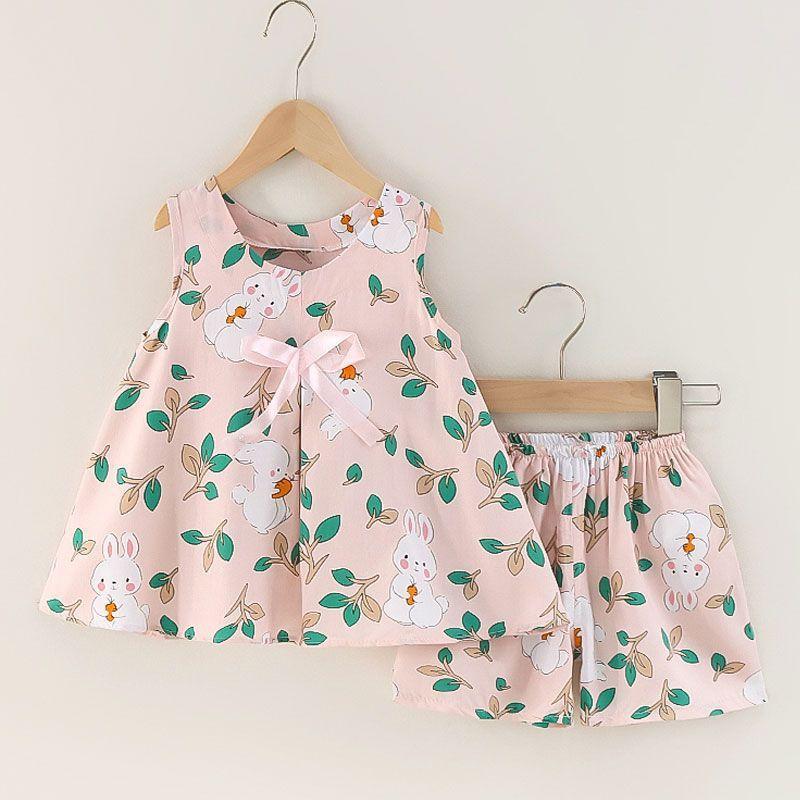 Girls Summer Floral Rayon Vest And Shorts Set Cute Baby Cotton Silk Home Wear Two Piece Outfit For Kids