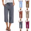 Capris Pants For Women Summer Casual Loose Drawstring Elastic High Waist Straight Beach Cropped Trousers