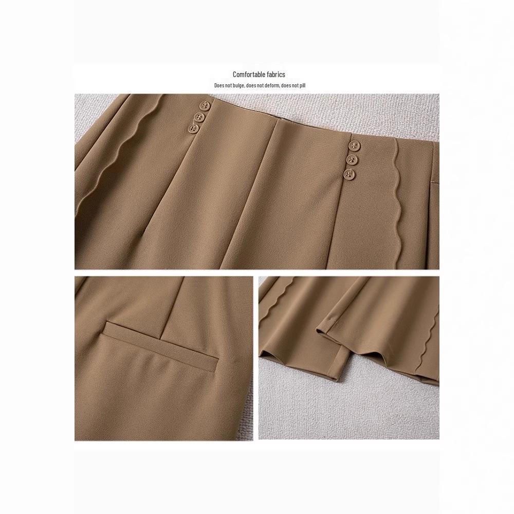 Women's High Waist Khaki Flare Pants - Slimming, Casual Drapey Style for Spring 2025