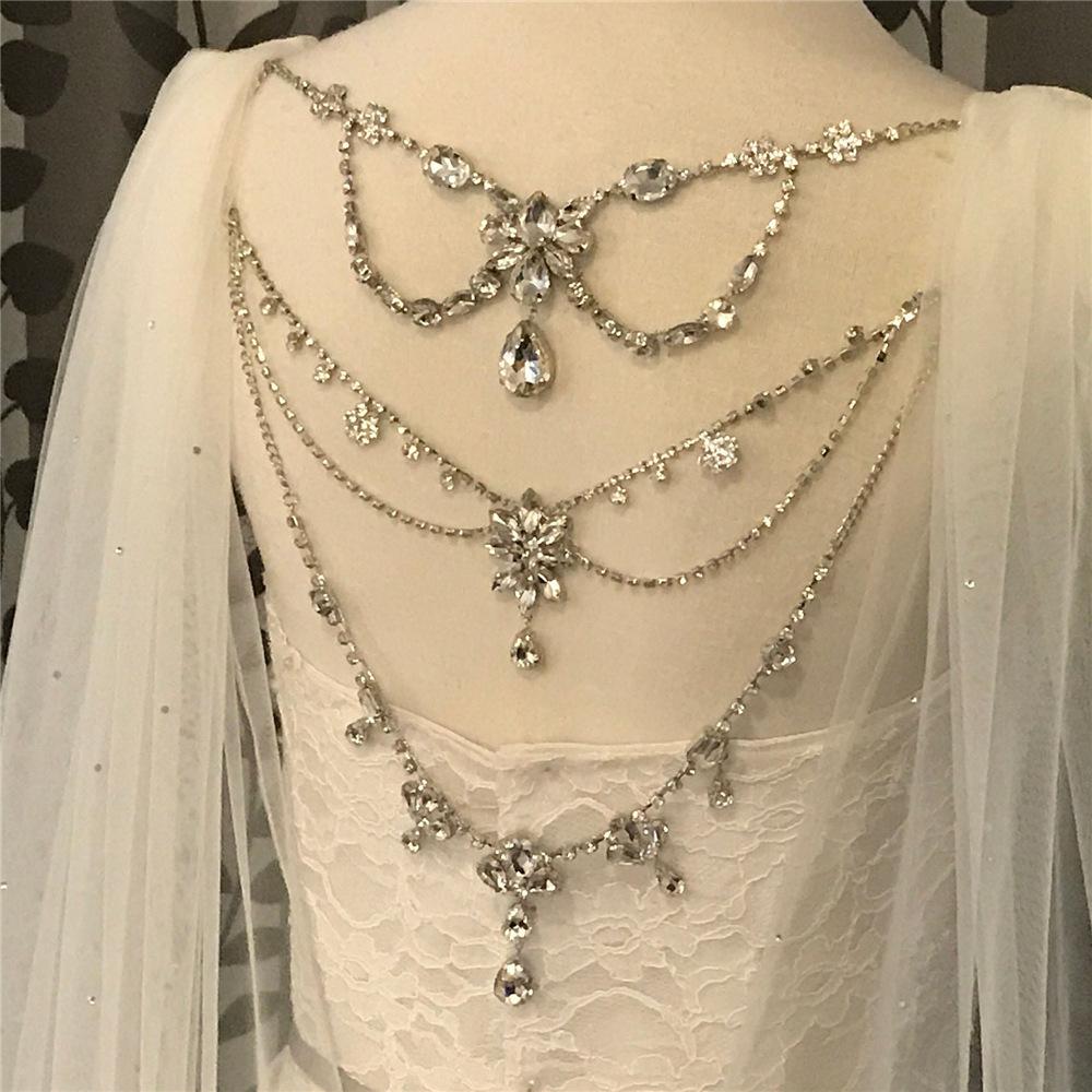 

European And American New Rhinestone Retro Luxury Multi-Layer Water Drop Shoulder Chain, Bridal Dress Pattern Back Chain Body Chain