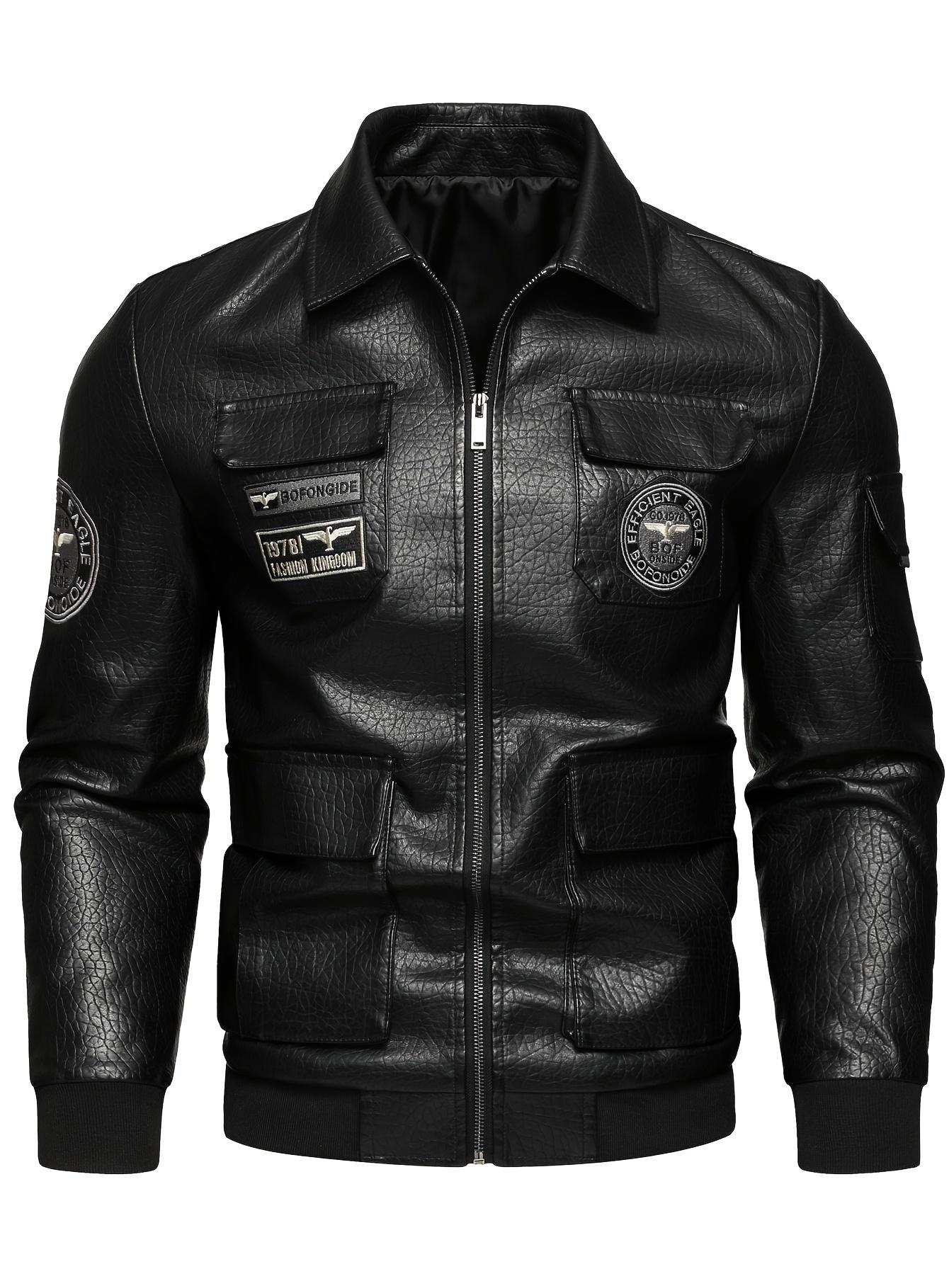 

Мужская куртка из искусственной кожи с вышитым узором, стильная мужская куртка на молнии для осени и зимы XXXXXL чёрный