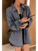 Korean Style Layered Denim Shirt Jacket for Women - Plus Size, Loose Fit, Long Sleeve, Spring/Autumn Streetwear